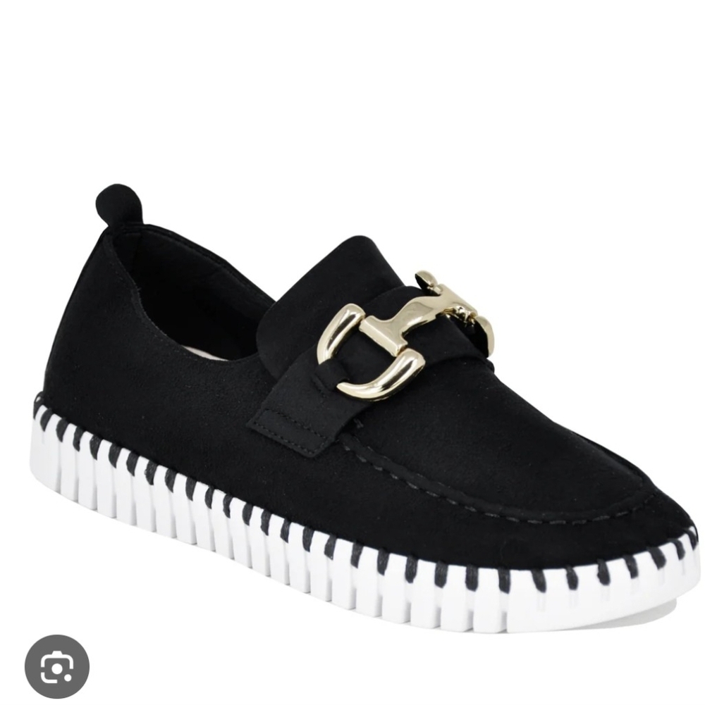Ilse Jacobsen Tulip Women's 3874 Loafer Black Shoes Gold Tone Buckle Size 36